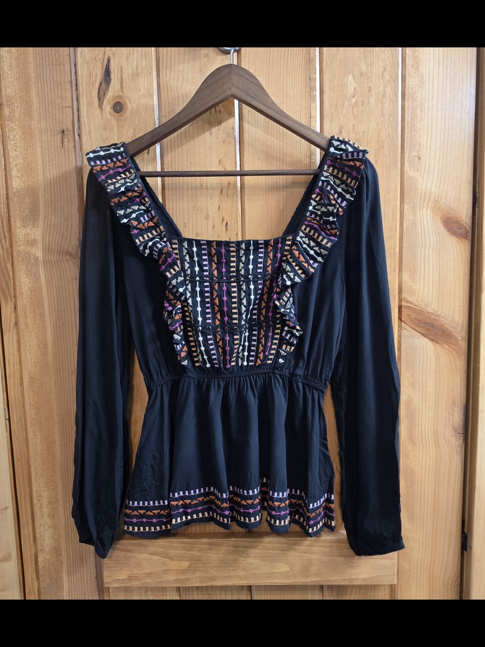 Savanna Jane Small Boho Top Embroidered Peasant Blouse